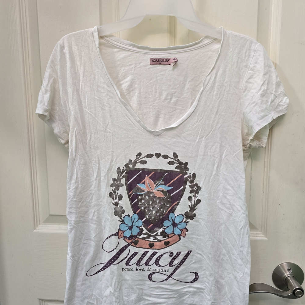 2011 Juicy Couture White Graphic Tee with Blue Accents